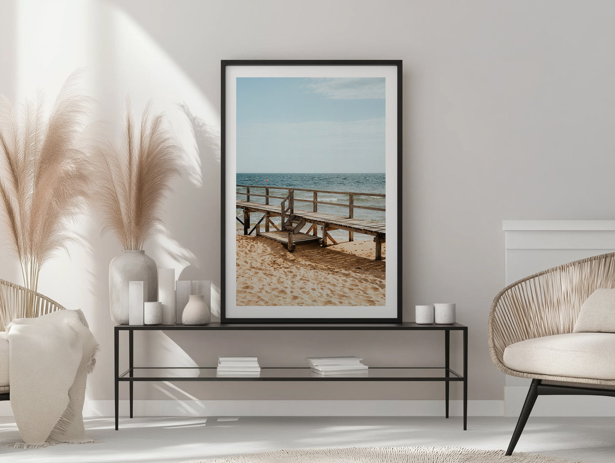 Point King Beach in Sorrento framed artwork displayed on a room wall
