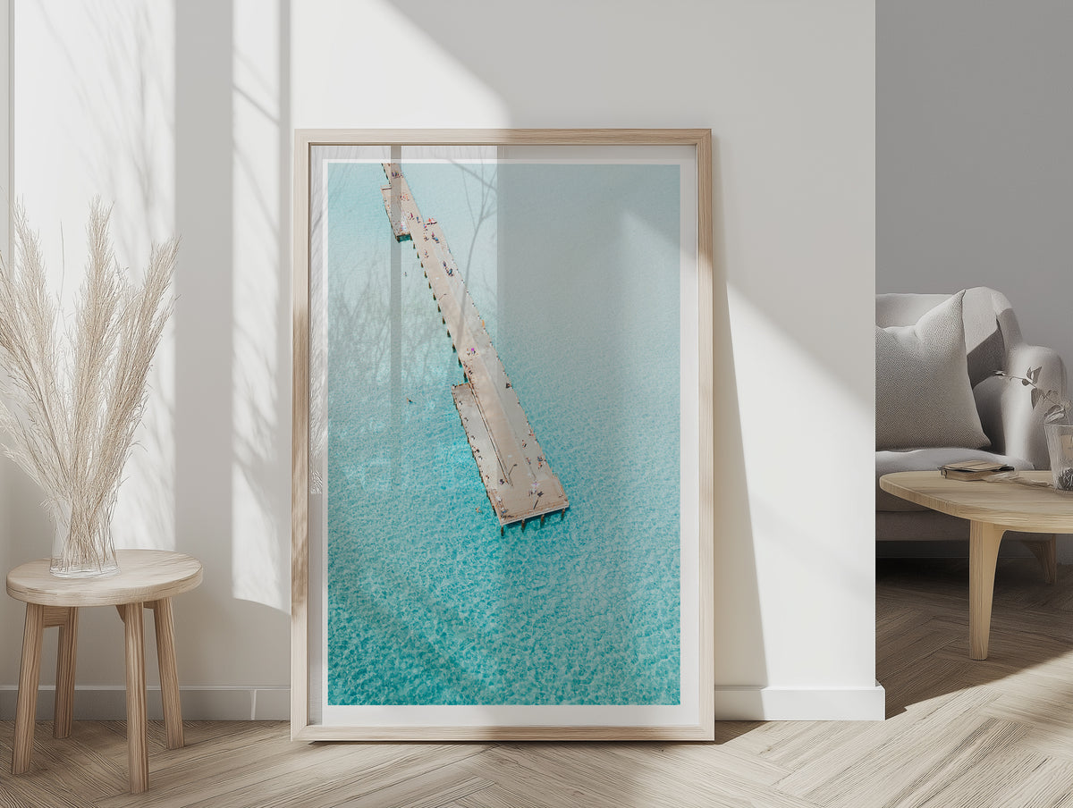 Rosebud Pier in Aerial framed artwork displayed in an interior