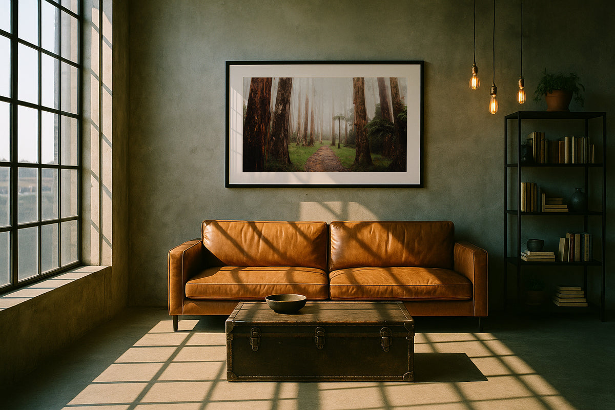 Black Spur Forest II in Narbethong framed artwork displayed on a room wall