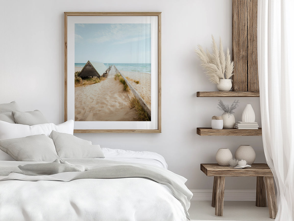 Point King Beach Pier in Sorrento framed artwork displayed in an interior
