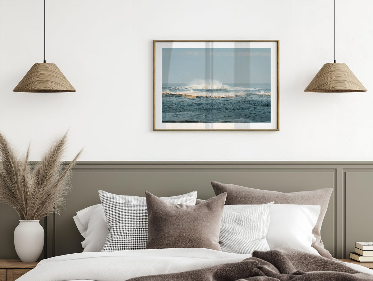 Number 16 Beach II in Rye framed artwork displayed on a room wall