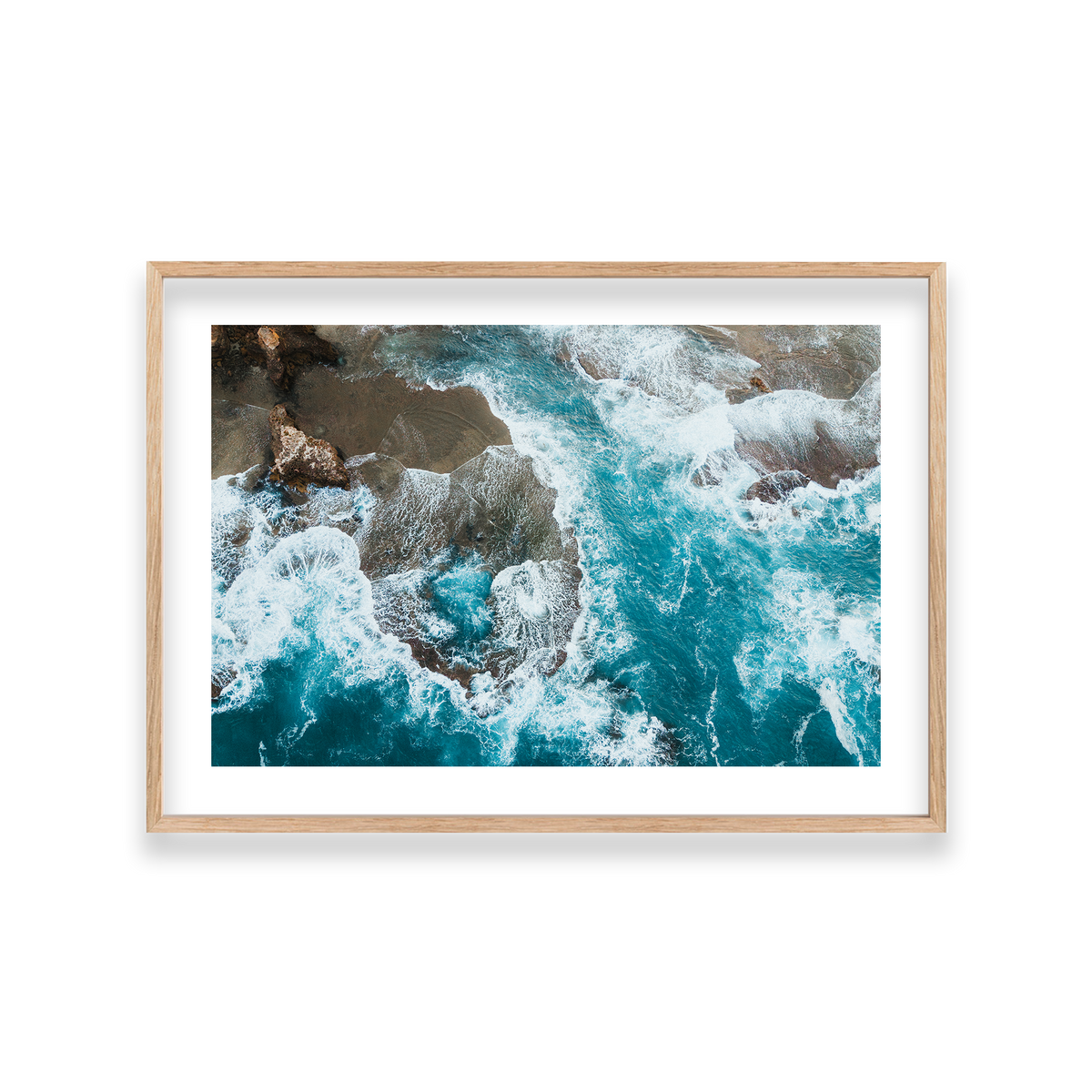 Number 16 Beach Aerial - Rye — Large, Natural Oak, Classic Frame
