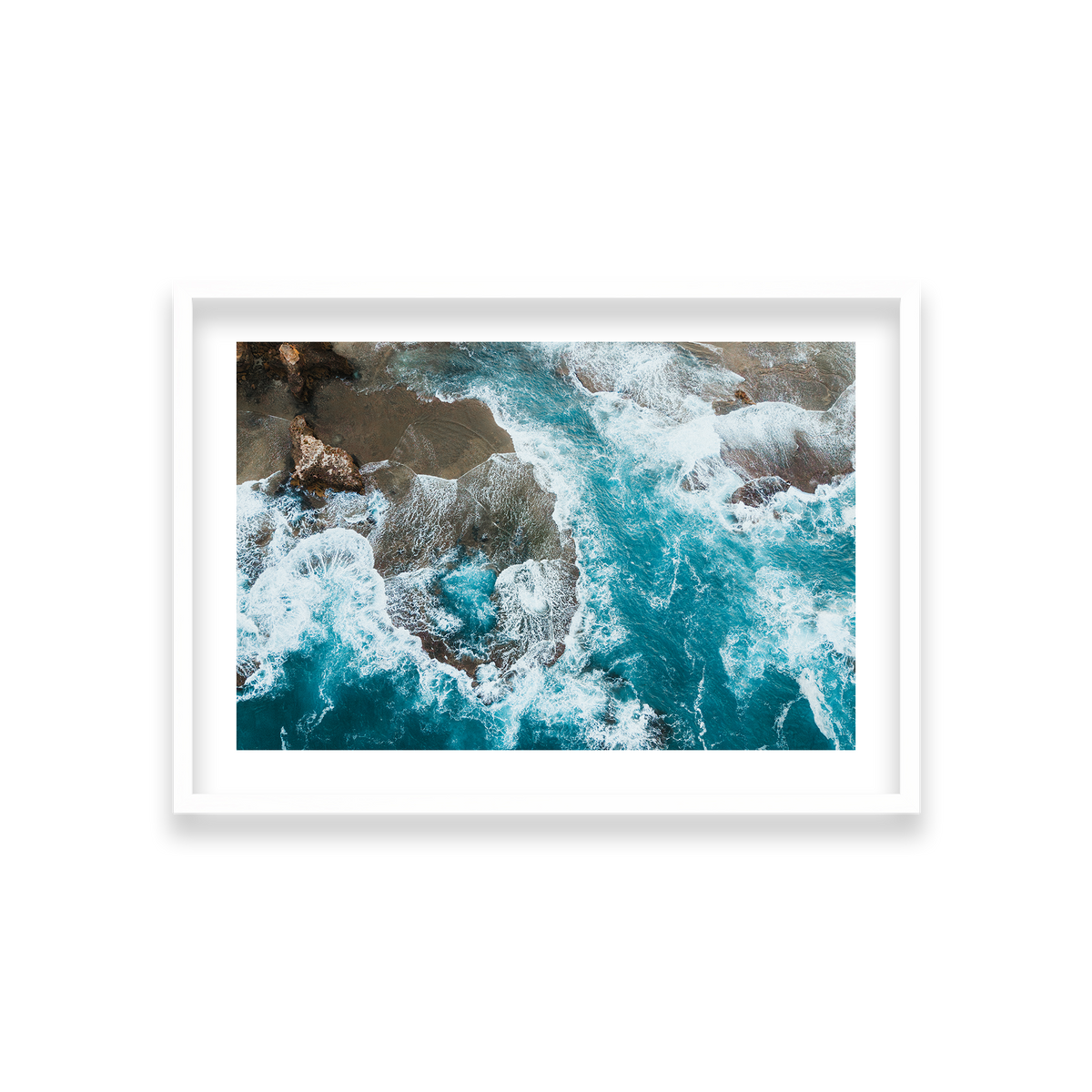 Number 16 Beach Aerial - Rye — Medium, Matte White, Classic Frame