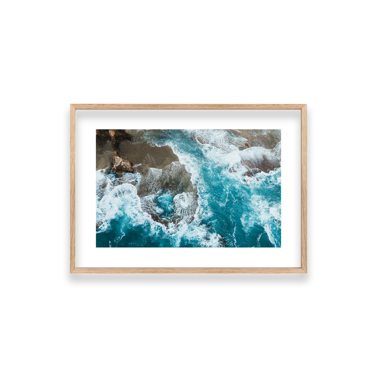Number 16 Beach Aerial - Rye — Small, Natural Oak, Classic Frame