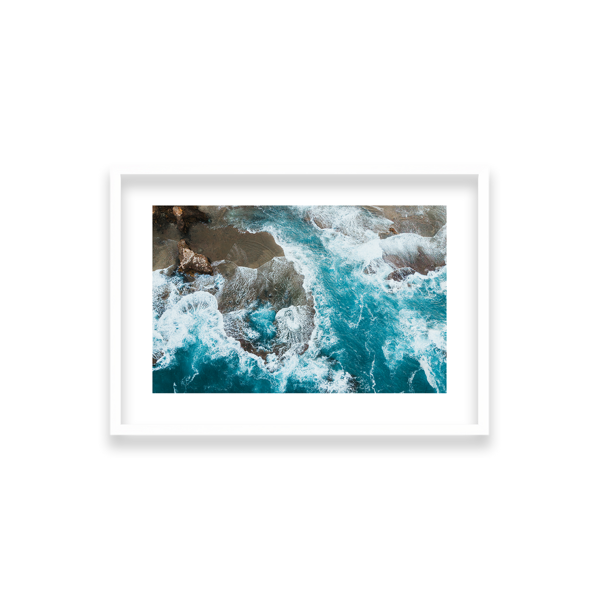 Number 16 Beach Aerial - Rye — Small, Matte White, Classic Frame