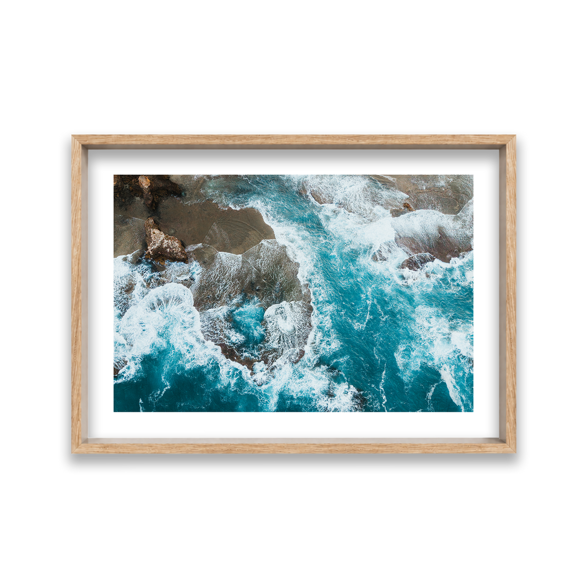 Number 16 Beach Aerial - Rye — Large, Natural Oak, Shadow Box