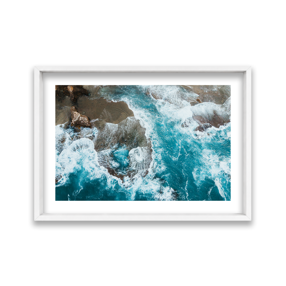 Number 16 Beach Aerial - Rye — Large, Matte White, Shadow Box