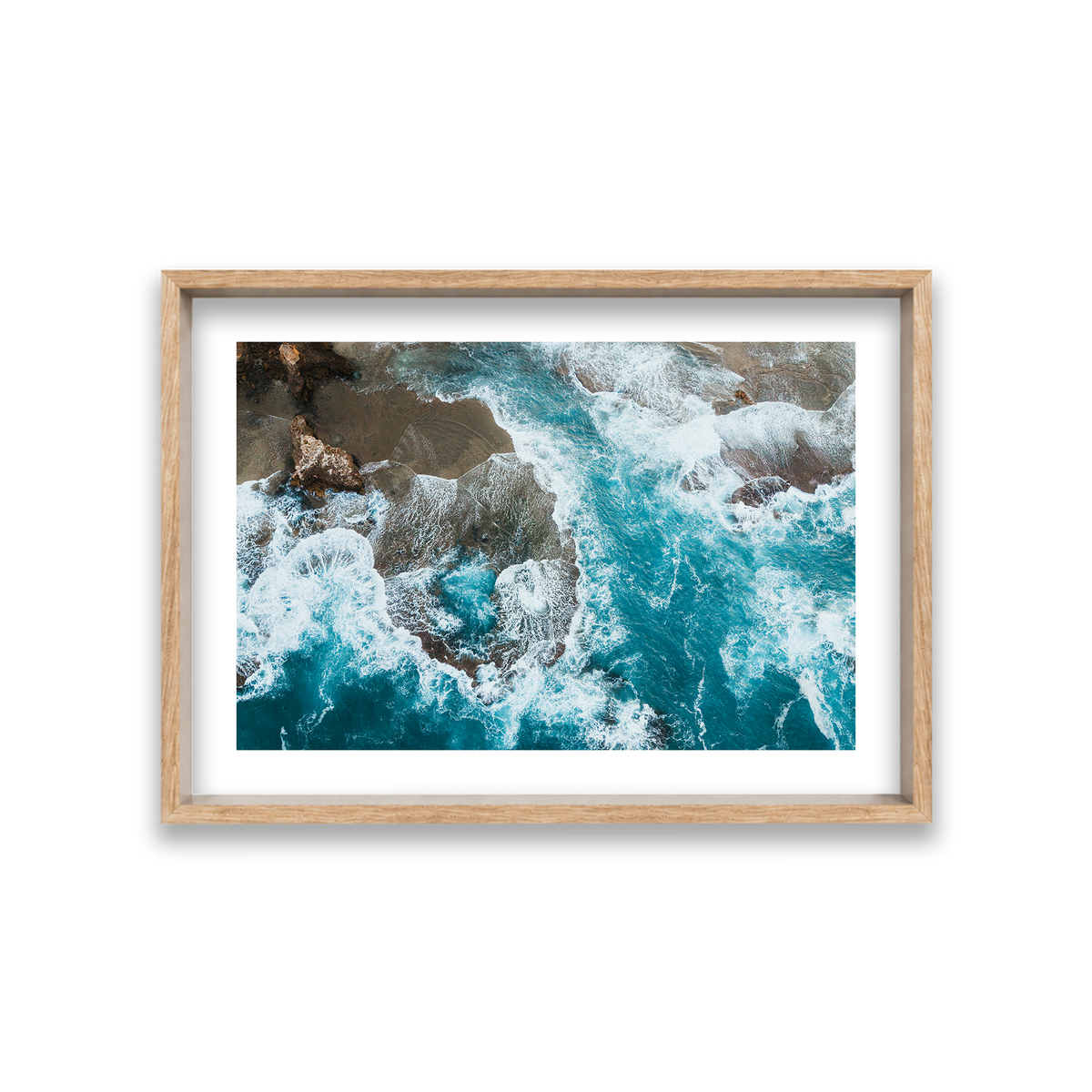 Number 16 Beach Aerial - Rye — Medium, Natural Oak, Shadow Box