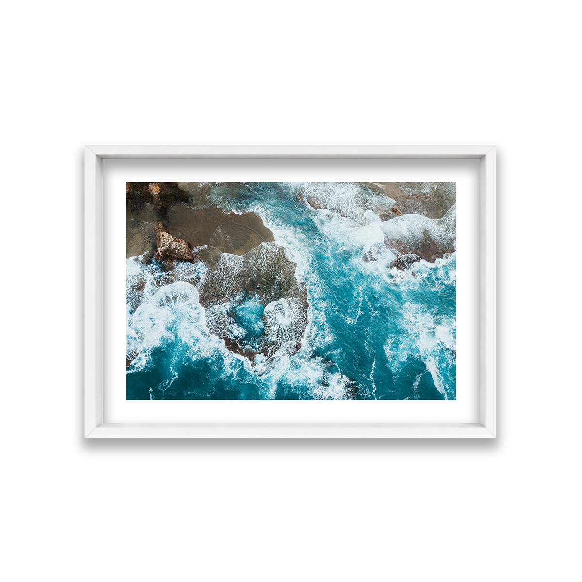 Number 16 Beach Aerial - Rye — Medium, Matte White, Shadow Box