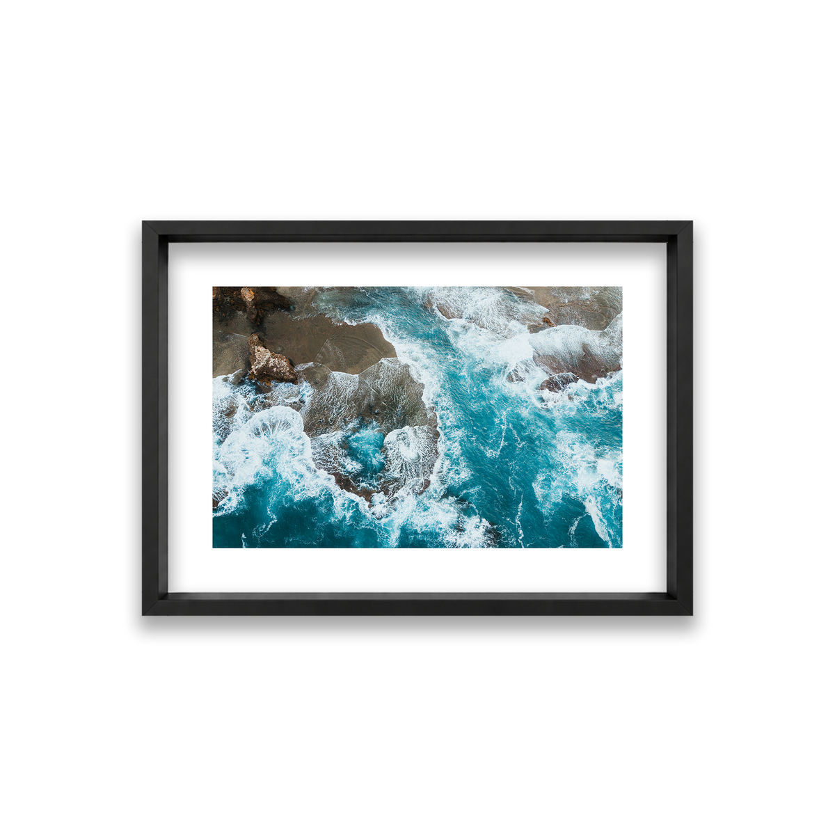Number 16 Beach Aerial - Rye — Small, Matte Black, Shadow Box