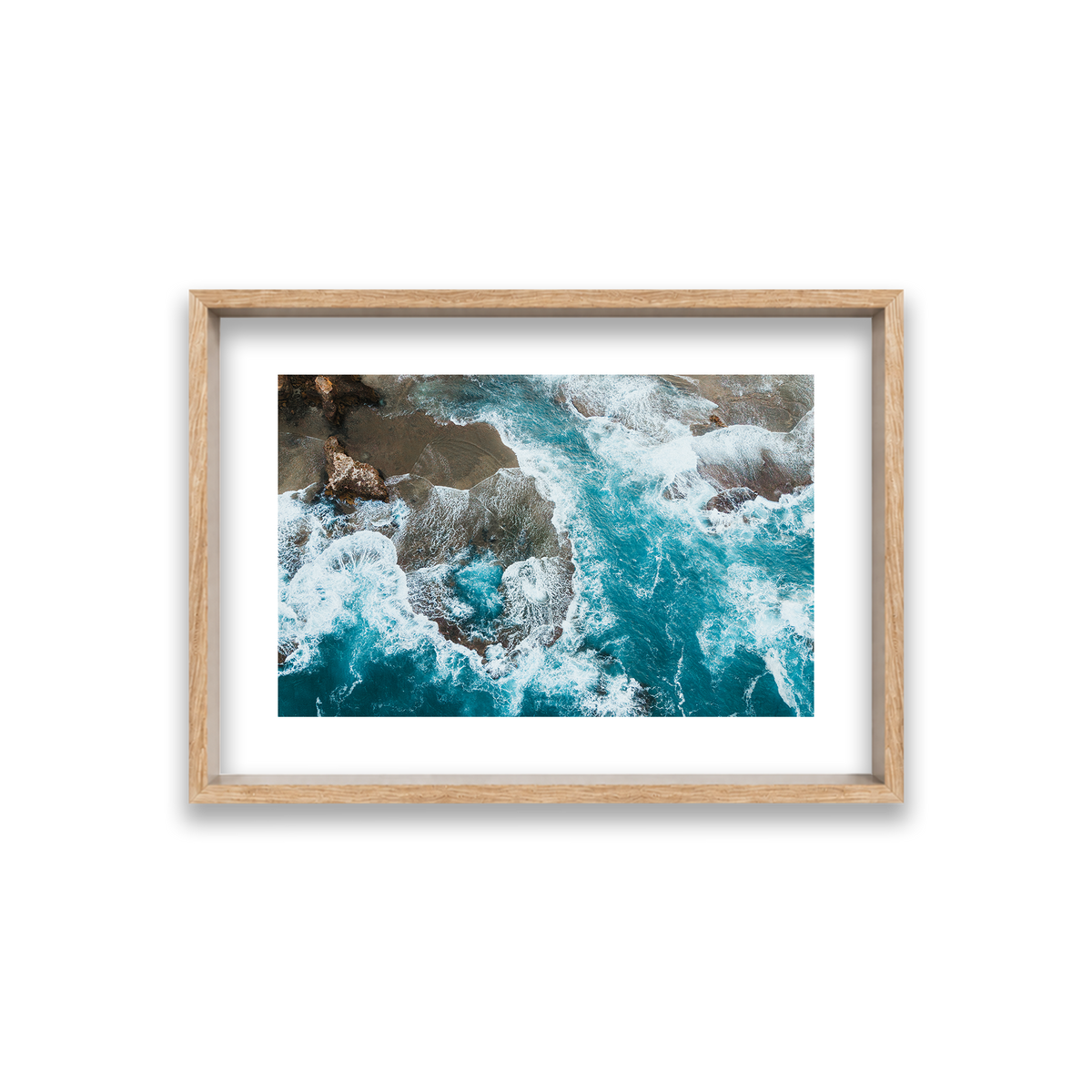 Number 16 Beach Aerial - Rye — Small, Natural Oak, Shadow Box