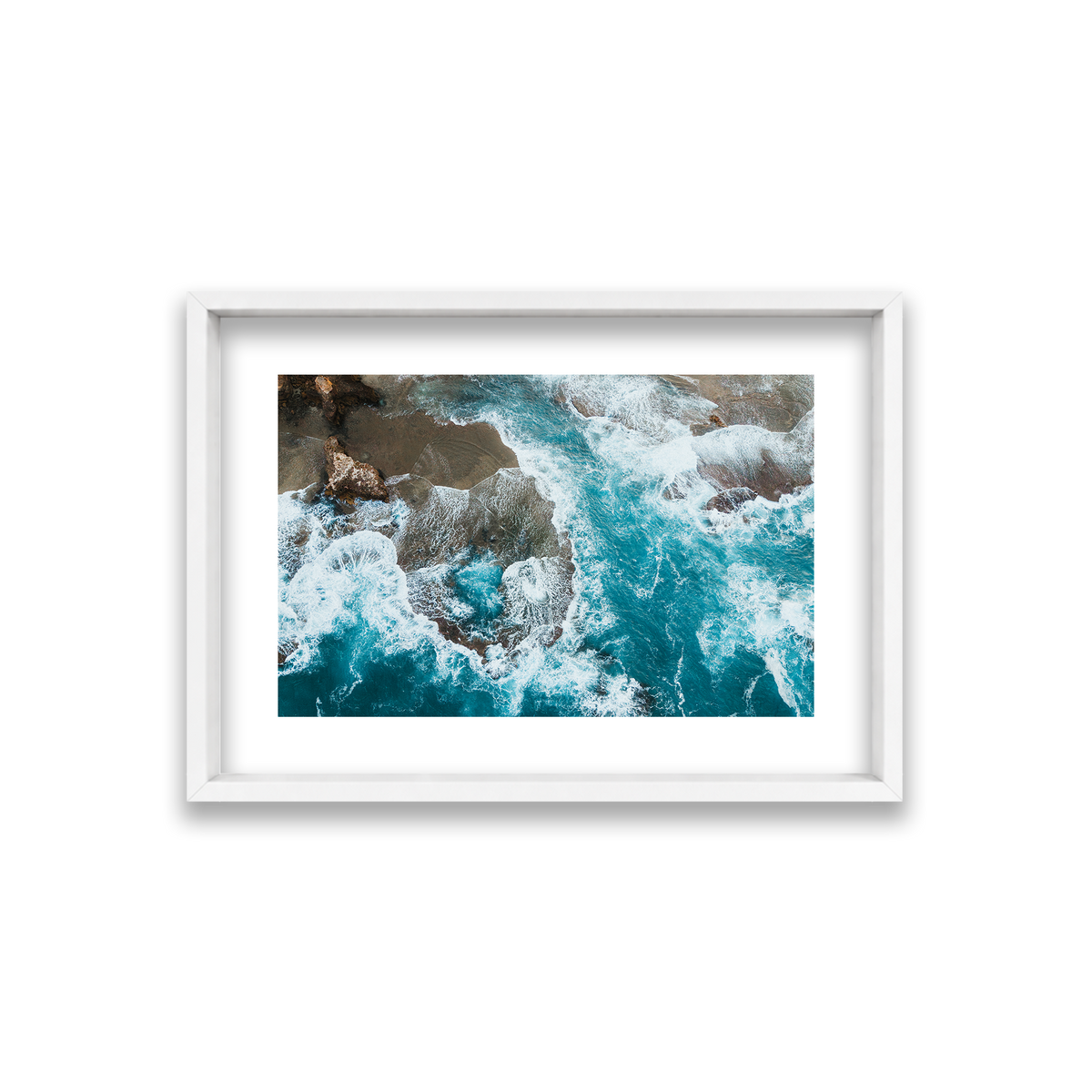 Number 16 Beach Aerial - Rye — Small, Matte White, Shadow Box