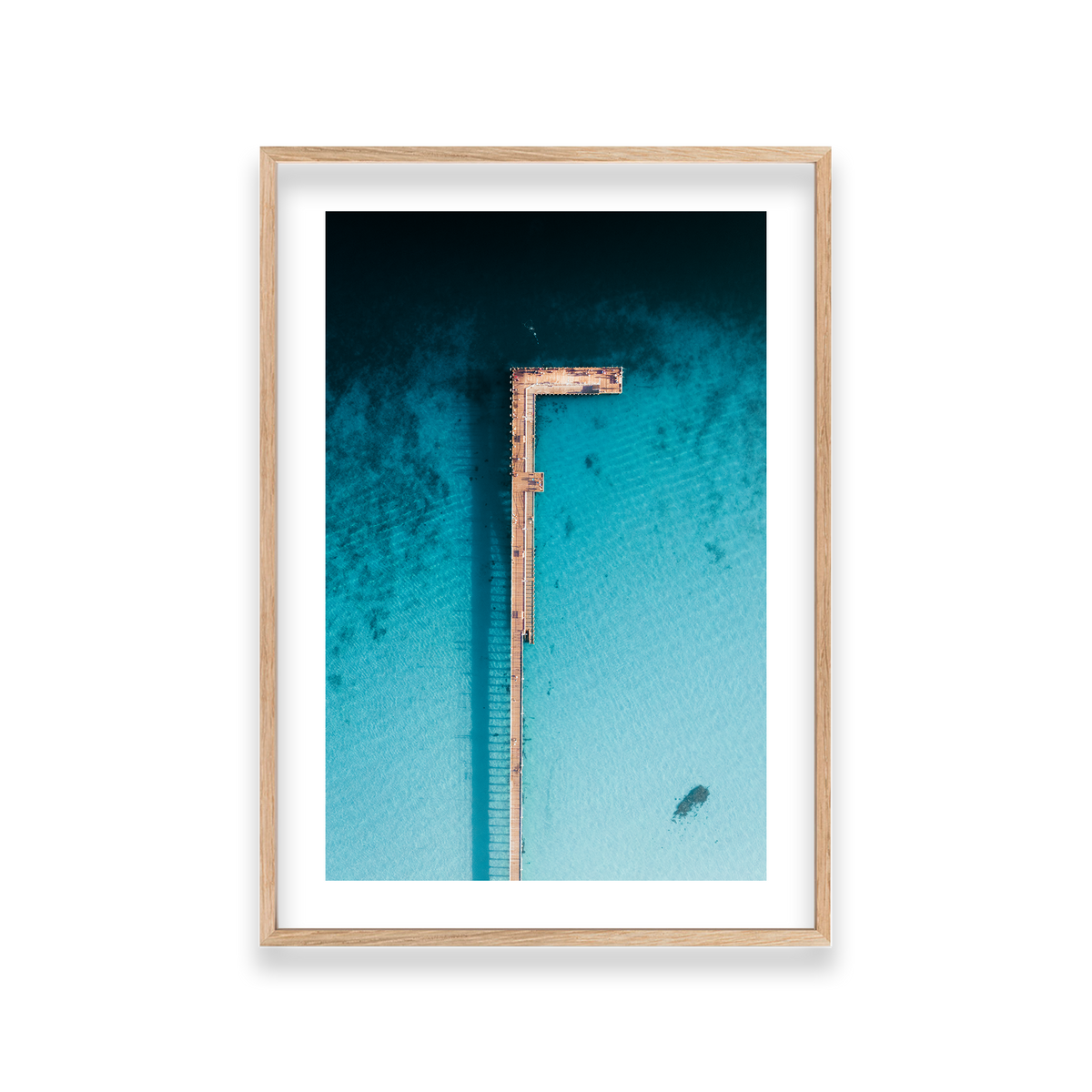 Rye Pier - Aerial — Large, Natural Oak, Classic Frame