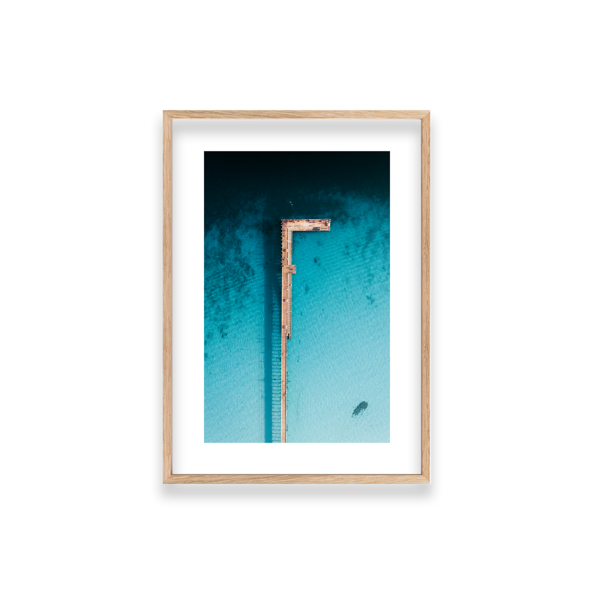Rye Pier - Aerial — Small, Natural Oak, Classic Frame