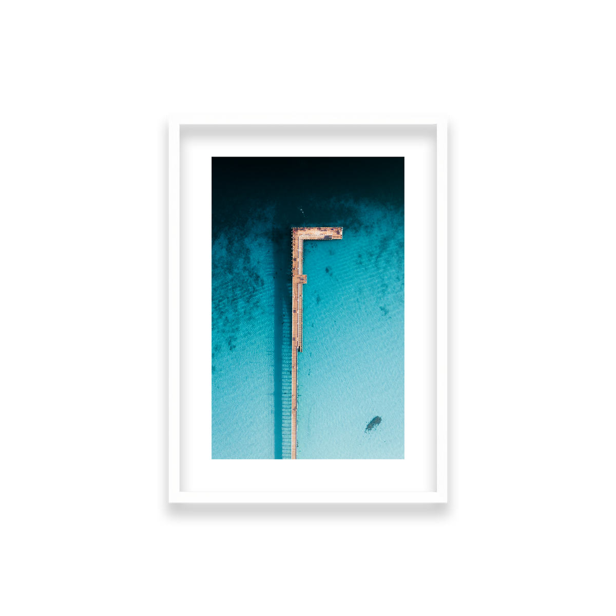 Rye Pier - Aerial — Small, Matte White, Classic Frame