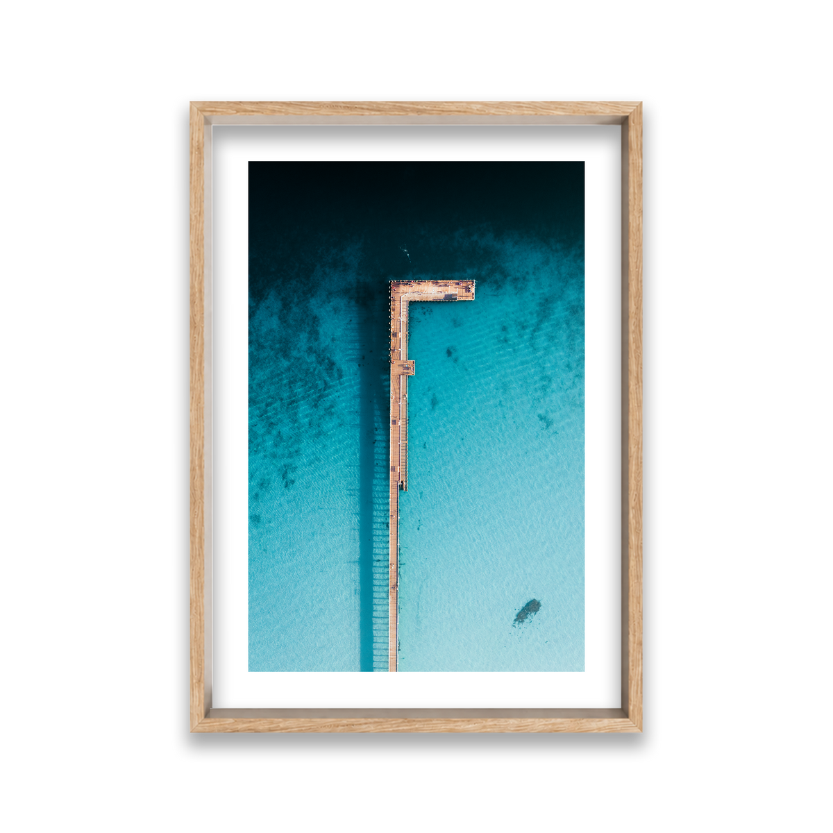 Rye Pier - Aerial — Large, Natural Oak, Shadow Box