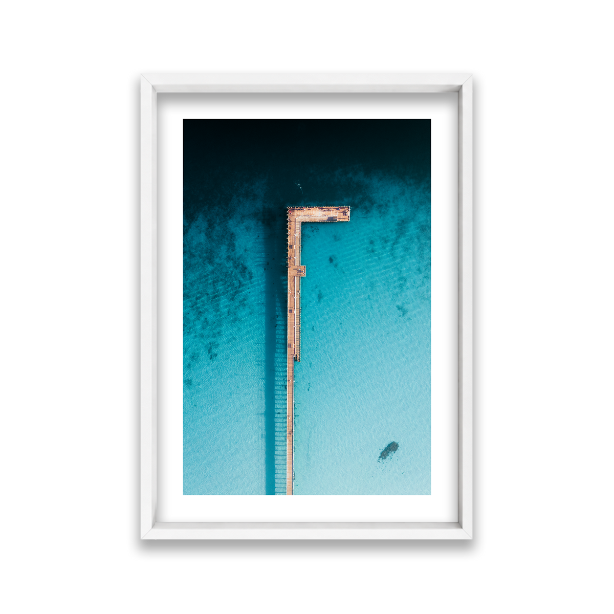 Rye Pier - Aerial — Large, Matte White, Shadow Box