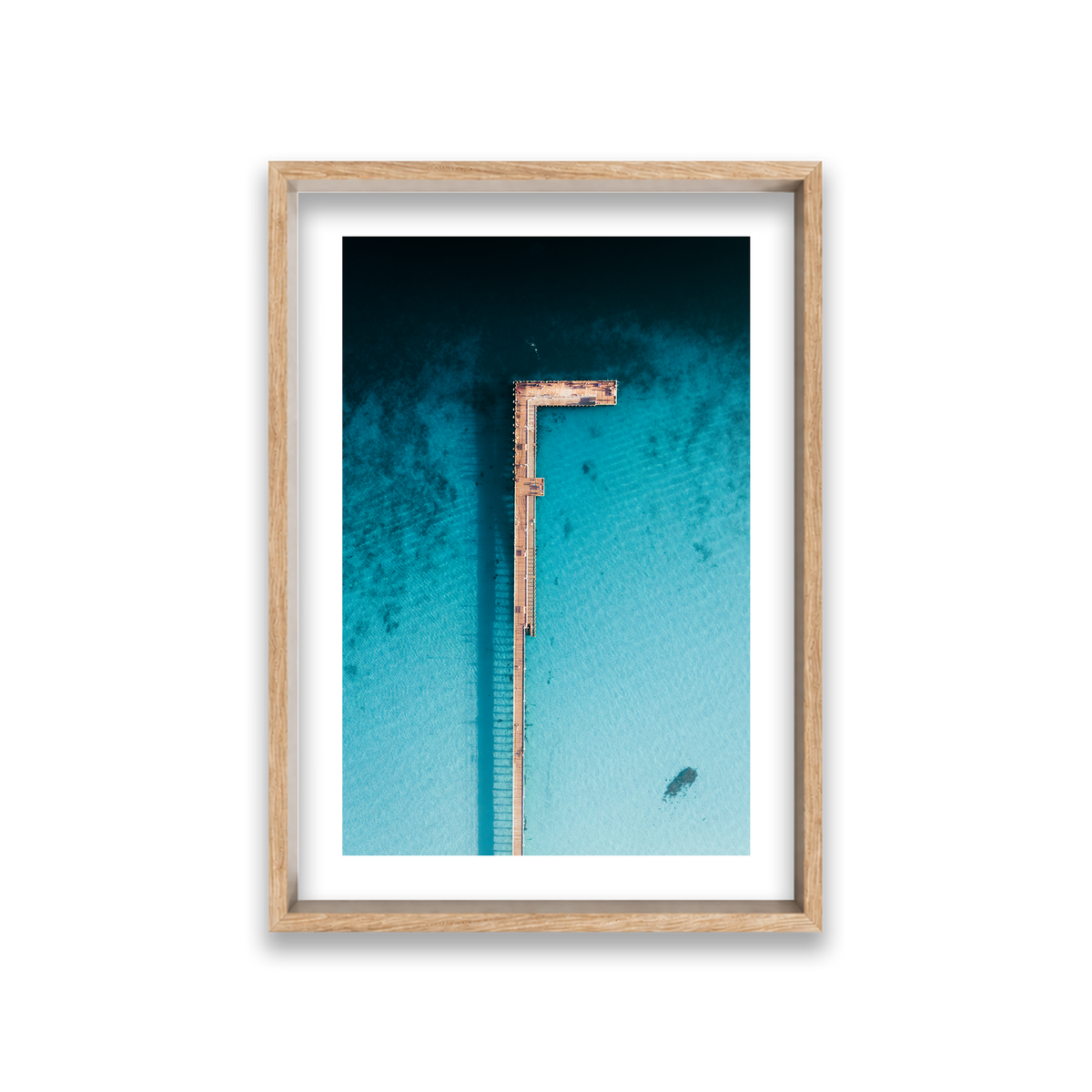 Rye Pier - Aerial — Medium, Natural Oak, Shadow Box