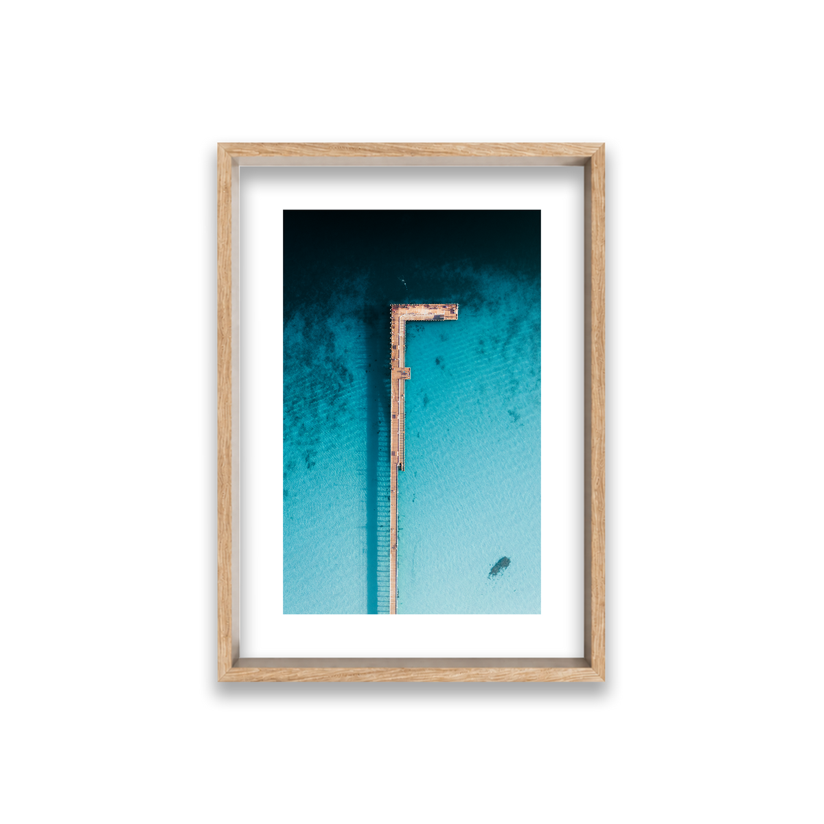 Rye Pier - Aerial — Small, Natural Oak, Shadow Box