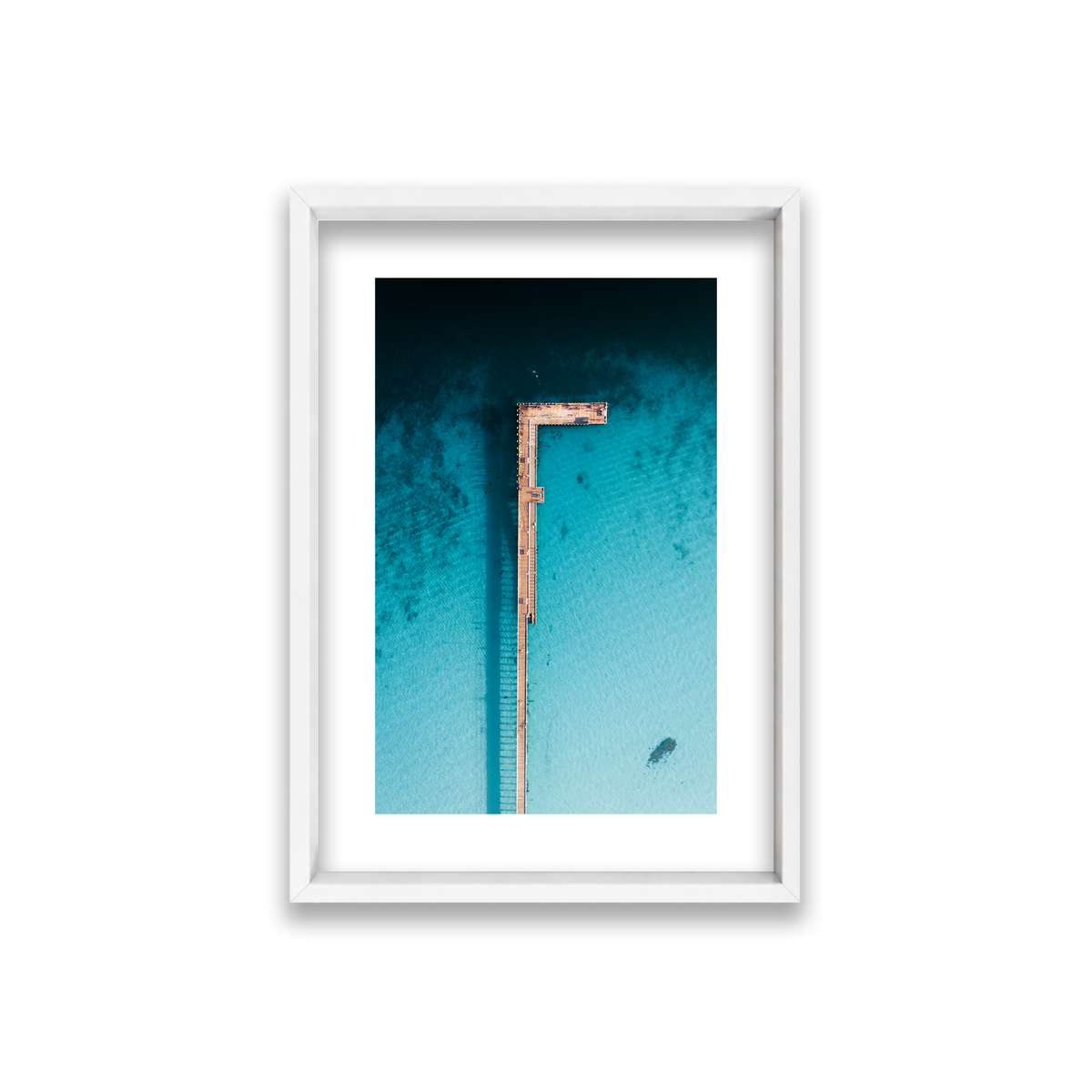 Rye Pier - Aerial — Small, Matte White, Shadow Box