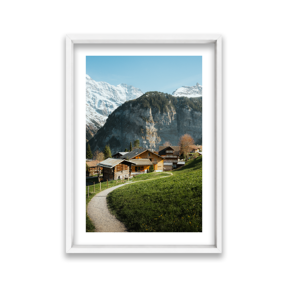 Swiss Village Living - Gimmelwald — Large, Matte White, Shadow Box