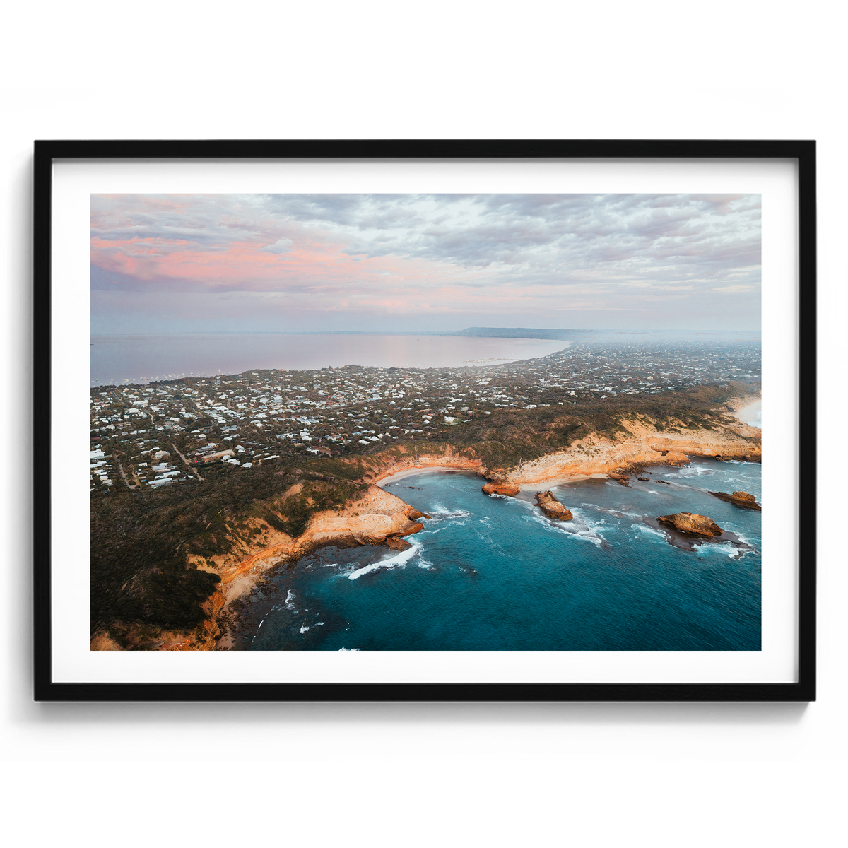 Diamond Bay Aerial II artwork presented in a black frame