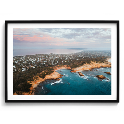 Diamond Bay Aerial II artwork presented in a black frame