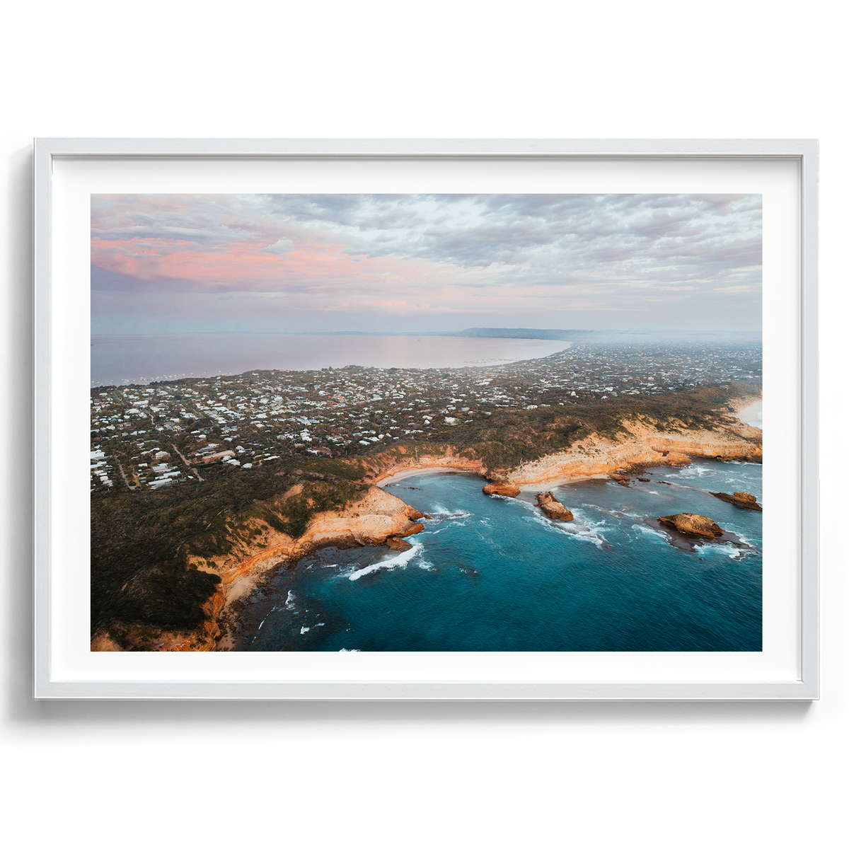 Diamond Bay Aerial II artwork presented in a white frame