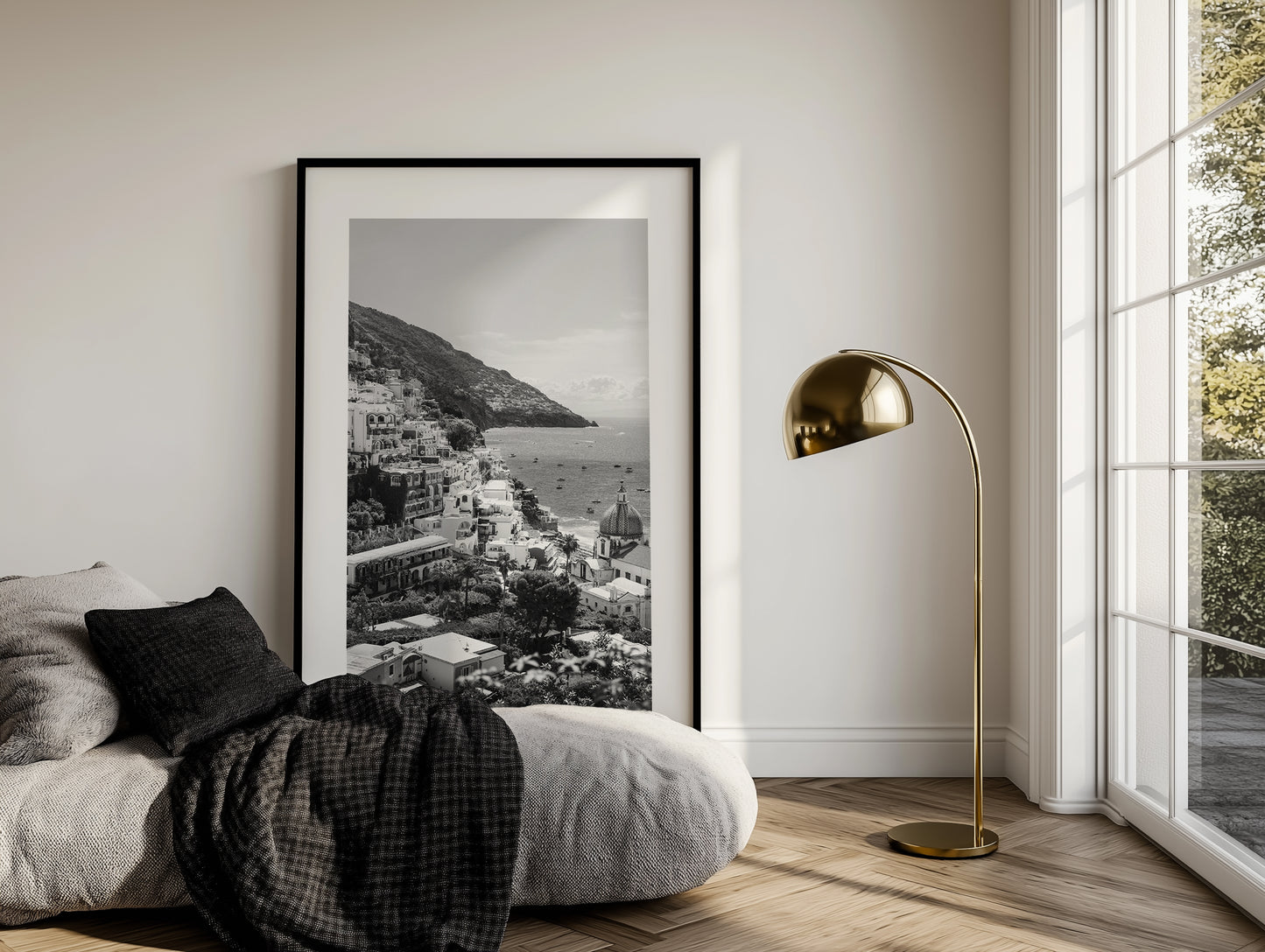 Sunny Amalfi Coast Morning - Positano B&W - Wall Art