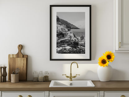 Sunny Amalfi Coast Morning - Positano B&W - Wall Art