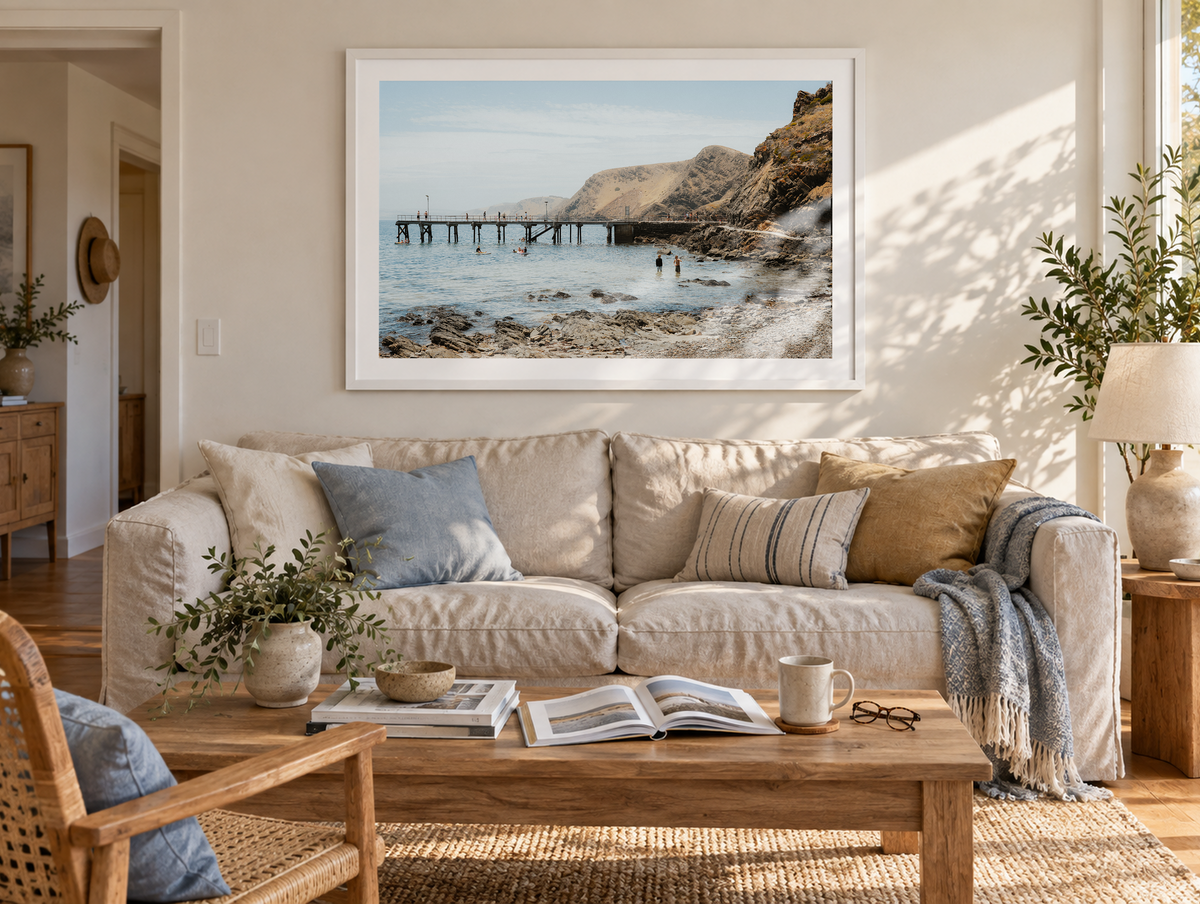 Rapid Bay Pier framed artwork displayed in a living room