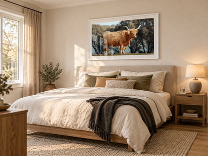 The Lone Highland Cow - Phillip Island - Wall Art secondary lifestyle room mockup