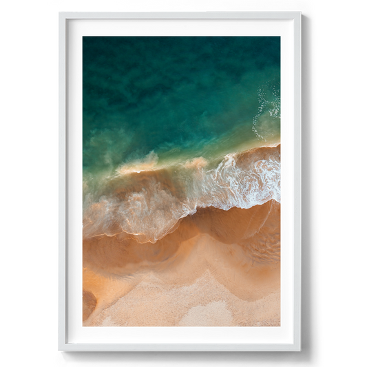 Maslin Beach Shore Line in South Australia artwork presented in a white frame