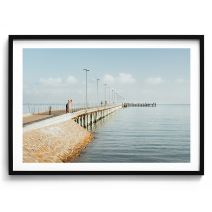 Morning Stillness at Rye Pier artwork presented in a black frame