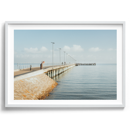 Morning Stillness at Rye Pier artwork presented in a white frame