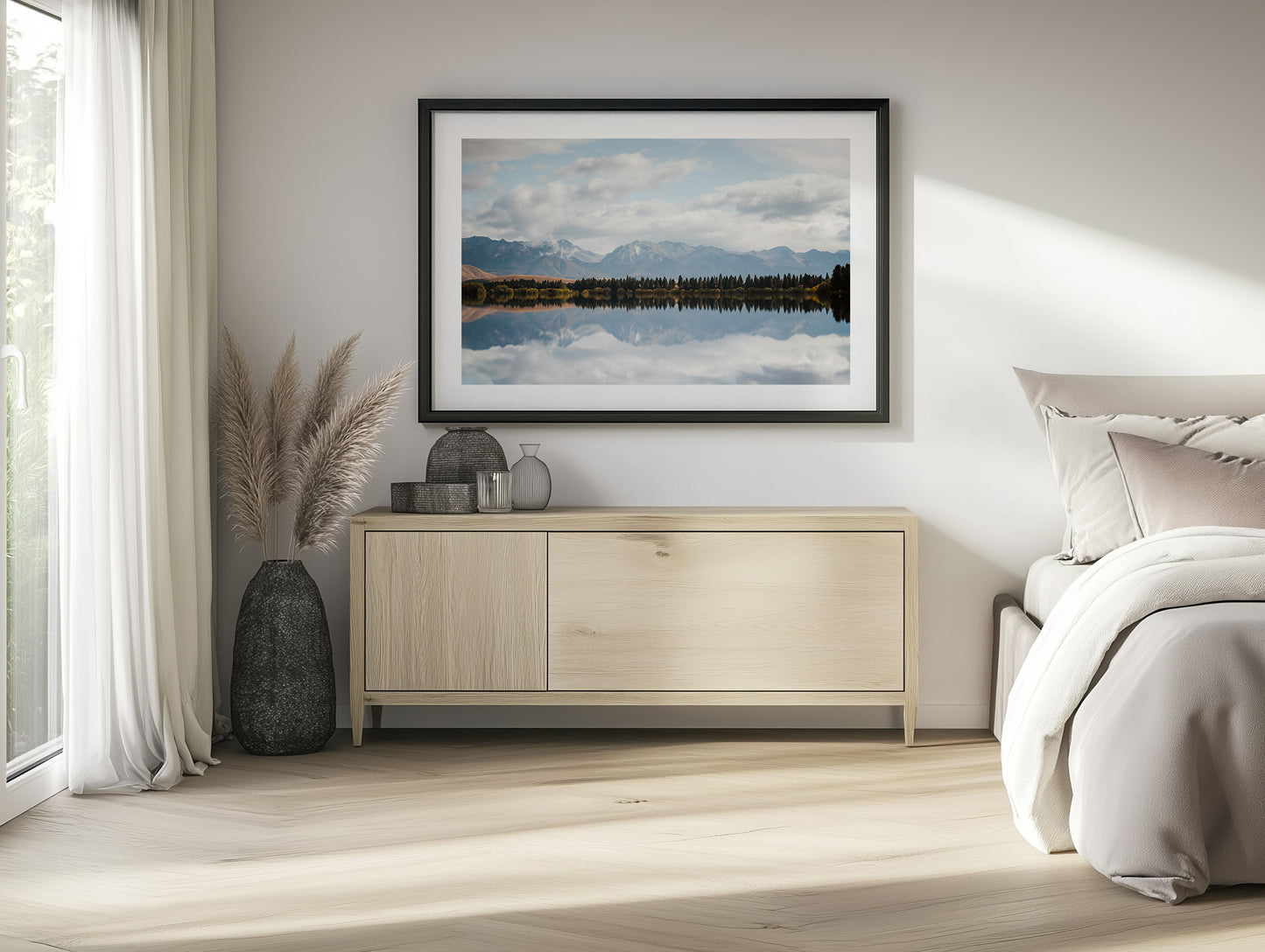 New Zealand Pine Tree Lake Reflection