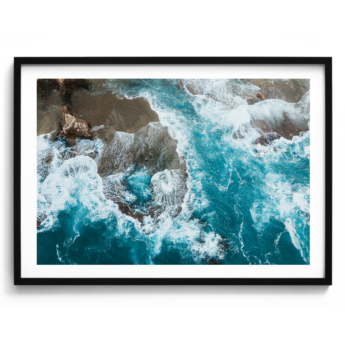 Number 16 Beach Aerial in Rye artwork presented in a black frame