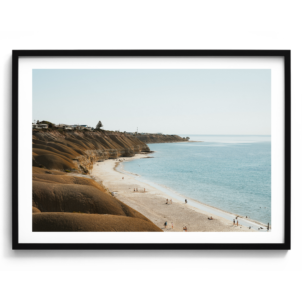 Port Willunga Beach Golden Afternoon artwork presented in a black frame