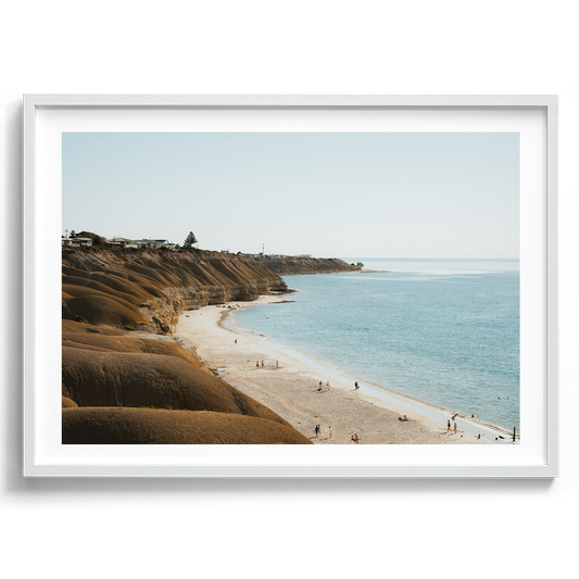 Port Willunga Beach Golden Afternoon artwork presented in a white frame