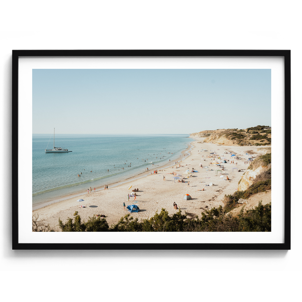 Port Willunga Beach Summer Day artwork presented in a black frame
