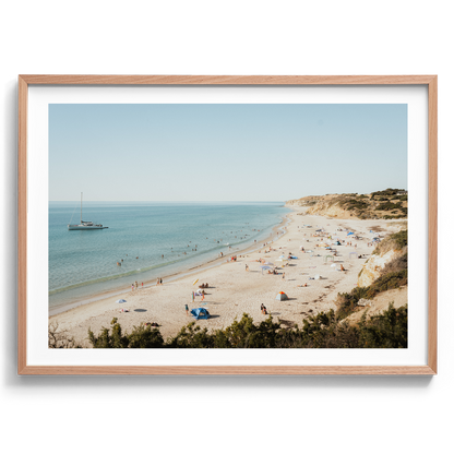 Port Willunga Beach Summer Day artwork presented in an oak frame
