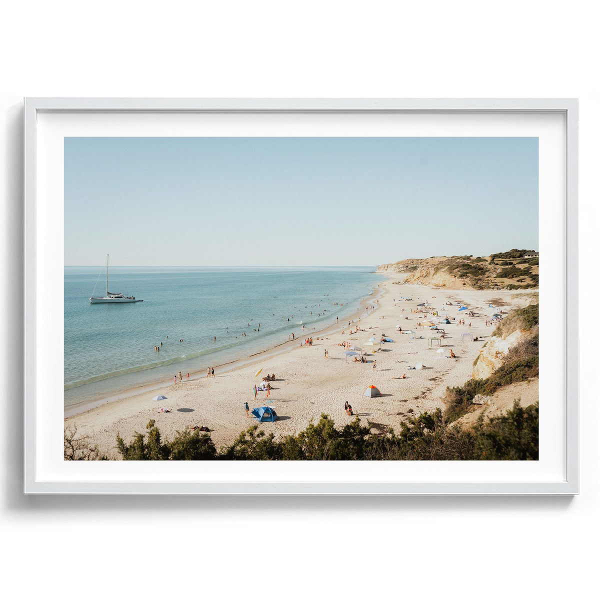 Port Willunga Beach Summer Day artwork presented in a white frame