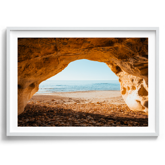 Sellicks Beach Cave in South Australia artwork presented in a white frame