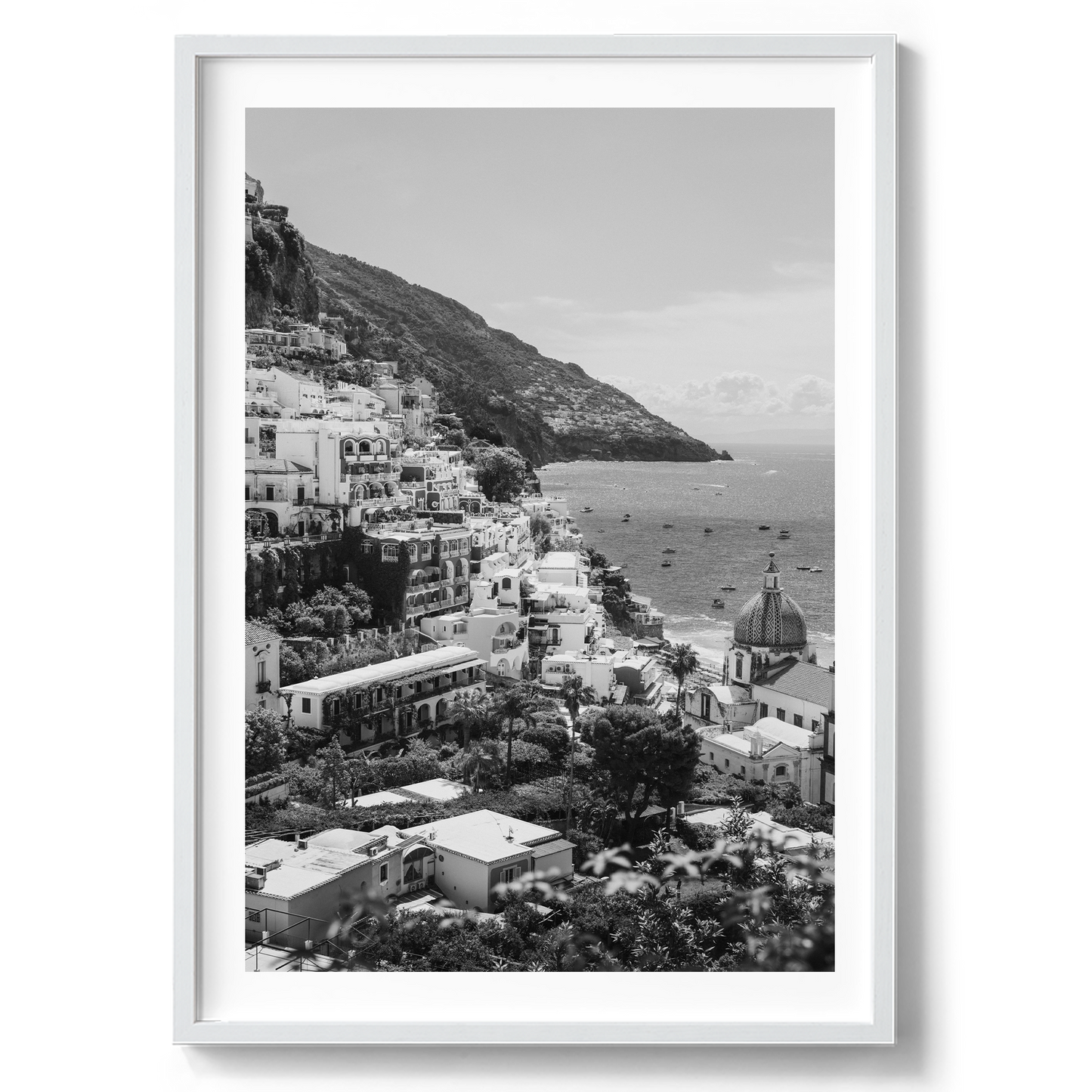 Sunny Amalfi Coast Morning - Positano B&W - Wall Art